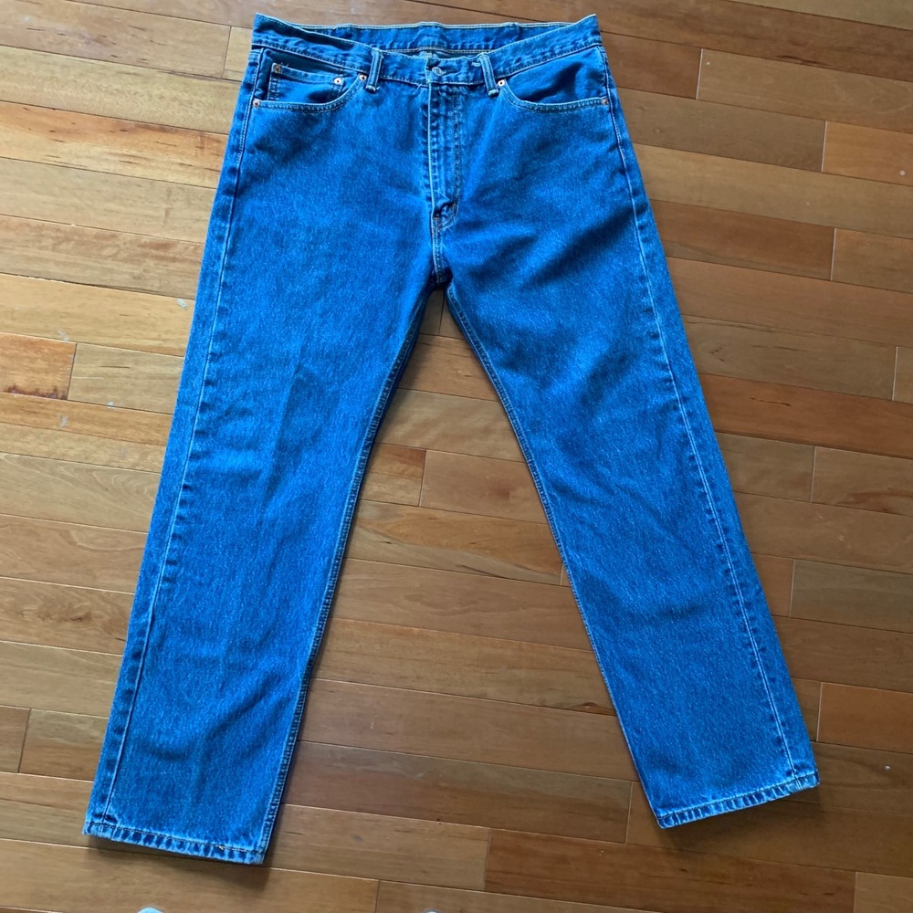 Levis Mens W38 L32 505 Regular Fit Jeans Blue Excellent Straight Leg Denim - Picture 2 of 9